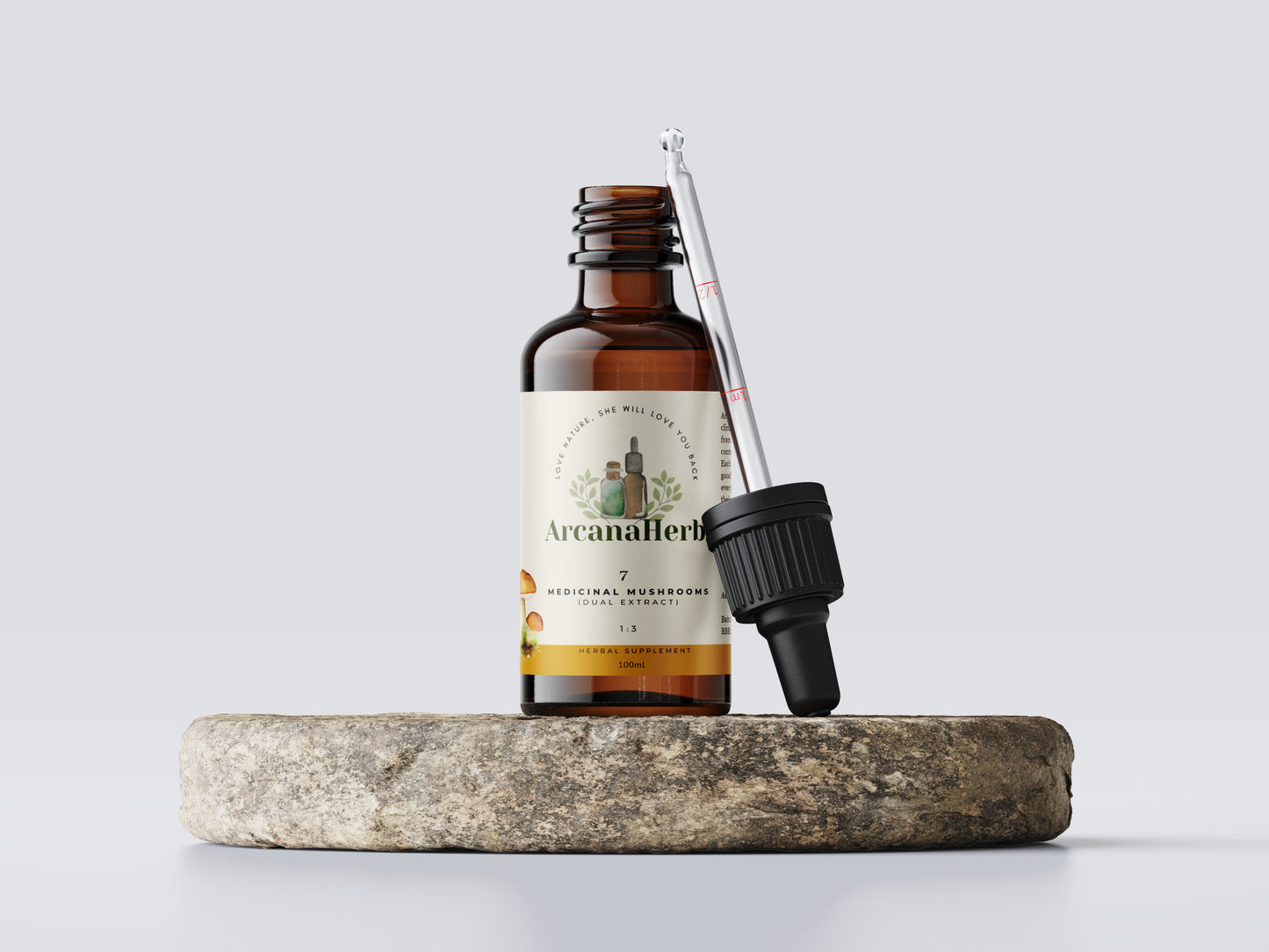 7 Mushroom Non Alcoholic Tincture. 100ml Glycerine extraction. 500ml Available. Dual/double extract