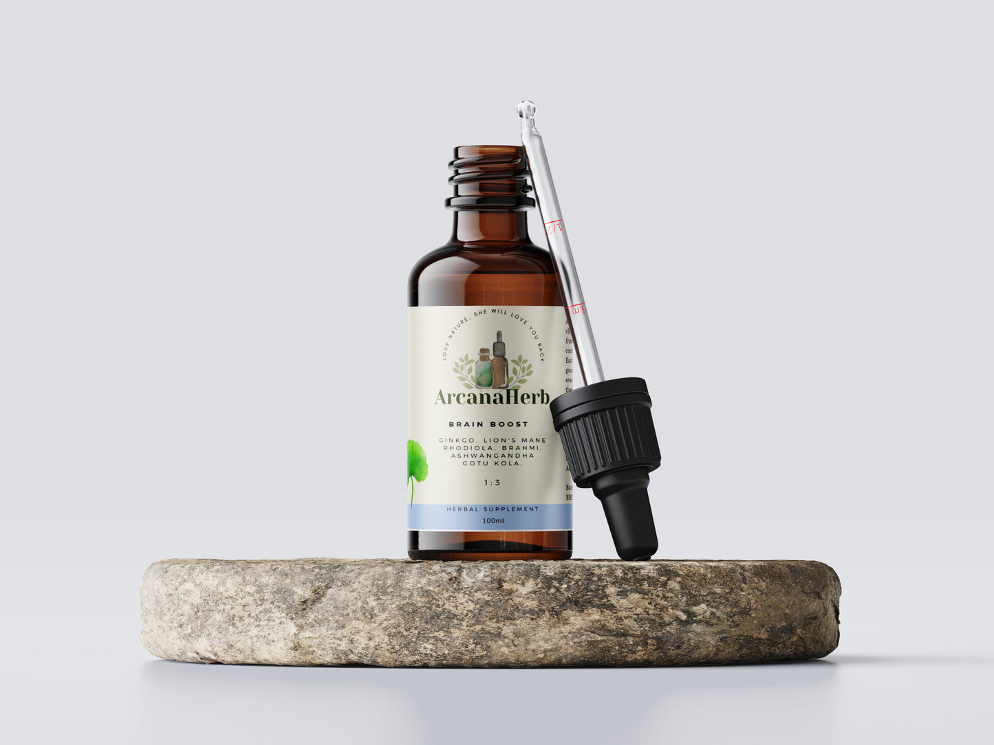 Brain Boost Tincture. Memory and Focus. 100ml 1:3. Ginkgo, lions mane, Rhodiola, Ashwagandha, gotu kola, Bacopa (brahmi)