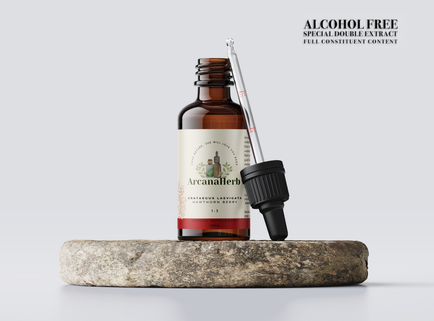 Alcohol free Hawthorne Berry tincture. Crataegus laevigata fruct. Unique glycerine extract. 50ml, 100ml available. 1:3