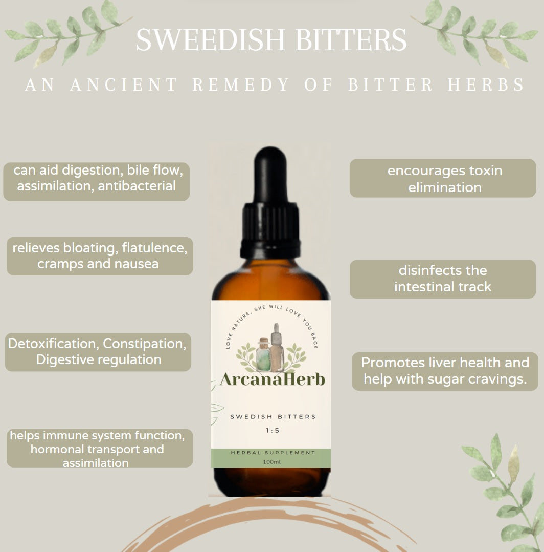 Swedish Bitters Tincture. 15 .100ml. Mix of 14 Herbs ArcanaHerb