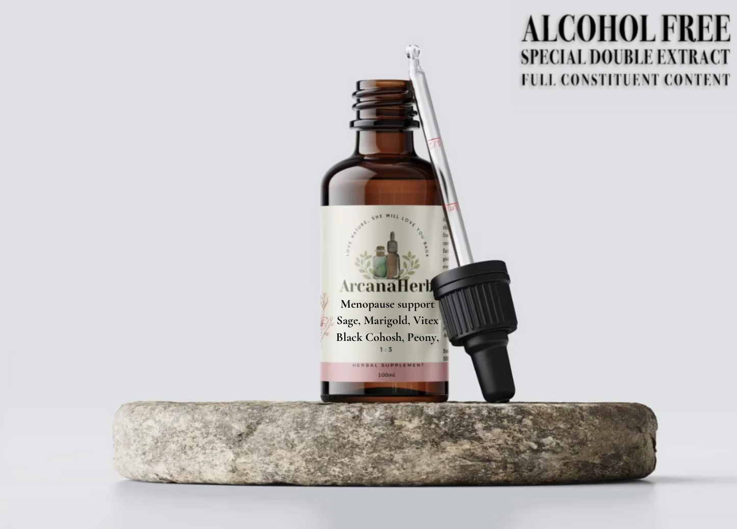 ALCOHOL FREE Menopause Support Tincture 1:3 100ml. Sage, Black cohosh, Vitex Agnus cactus, Marigold. Peony root