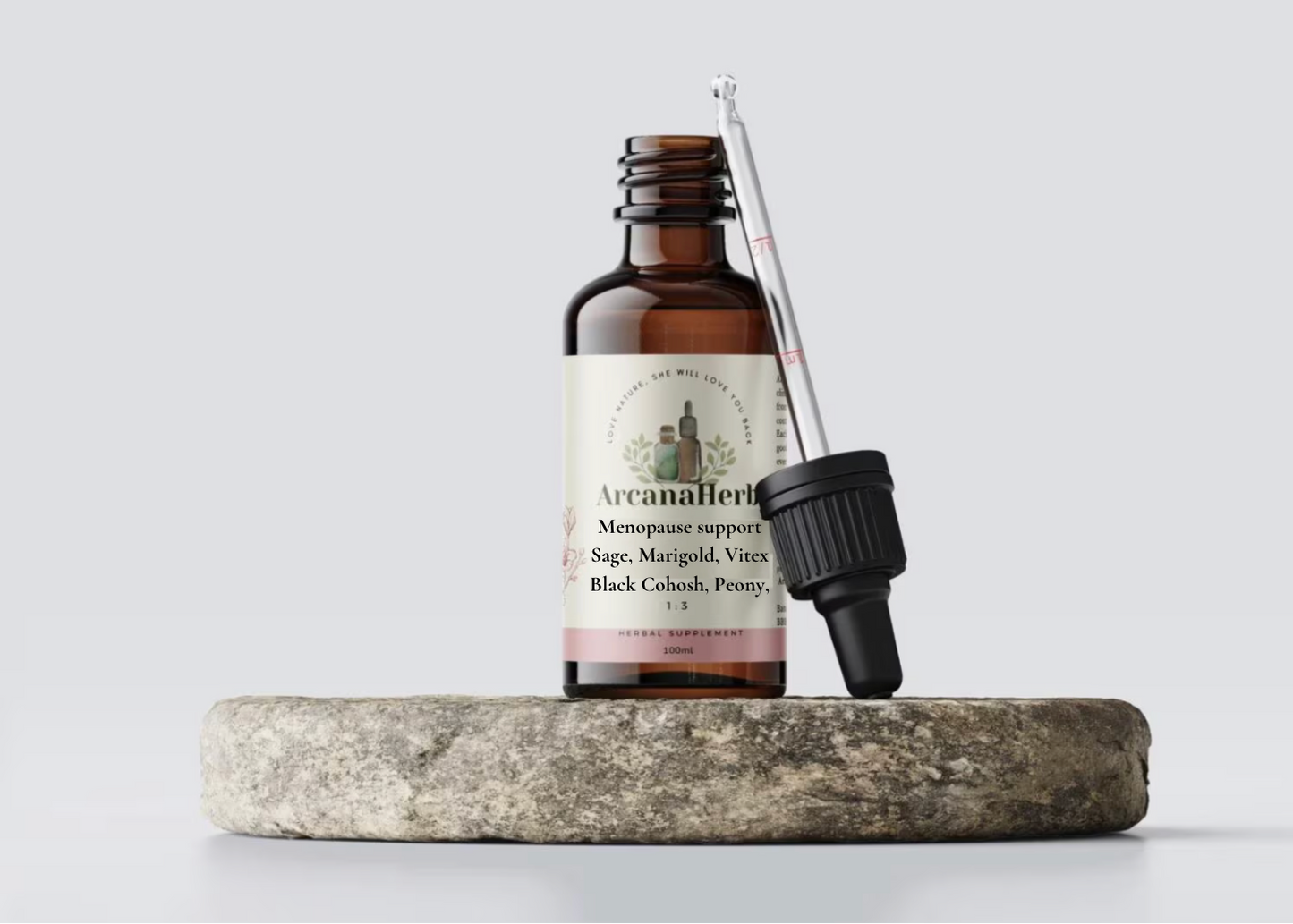 Menopause Support Tincture 1:3 100ml. Sage, Black cohosh, Vitex Agnus cactus, Marigold. Peony root