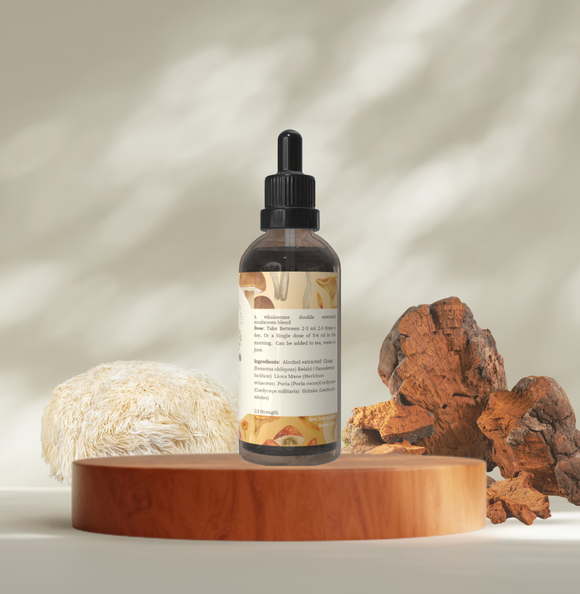 ALCOHOL FREE 6 Mushroom Tincture Dual extract. 1:3 . Chaga, Reishi, Lions Mane, Poria Cordyceps. Shitake.