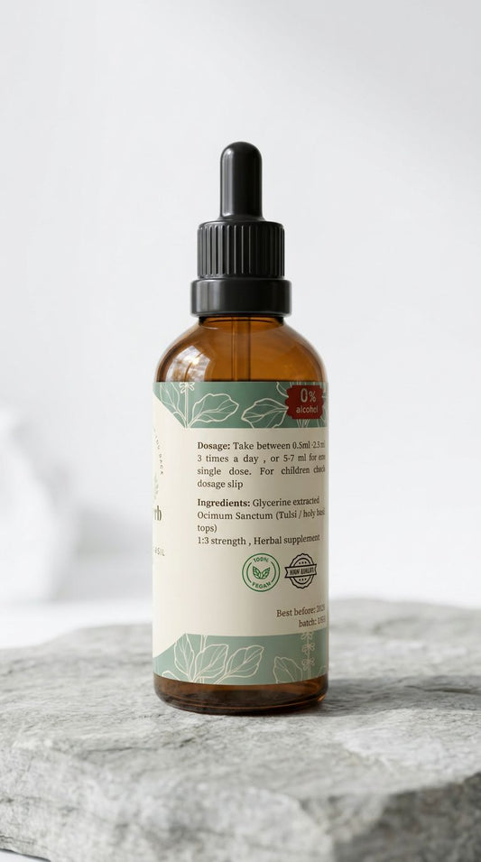 Alcohol Free Tulsi Tincture 1:3. Glycerine Ocimum Sanctum